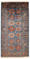 3x6 Light Blue and Multicolor Kazak Tribal Runner