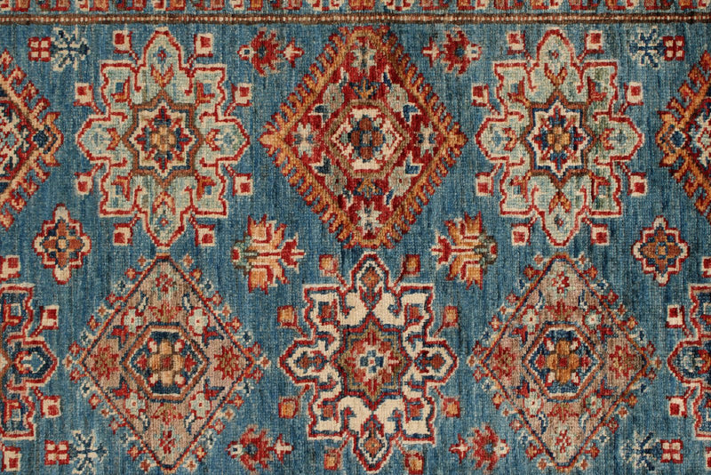 3x6 Light Blue and Multicolor Kazak Tribal Runner