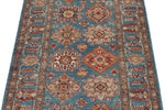 3x6 Light Blue and Multicolor Kazak Tribal Runner