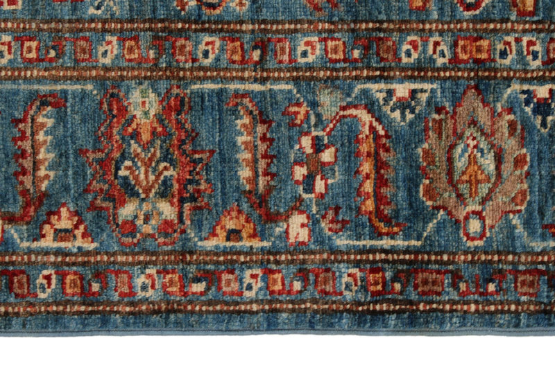 3x6 Light Blue and Multicolor Kazak Tribal Runner