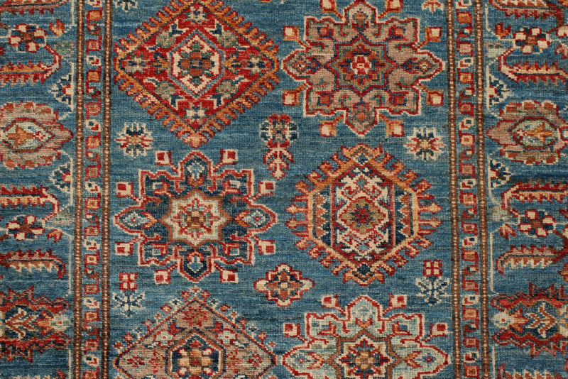 3x6 Light Blue and Multicolor Kazak Tribal Runner