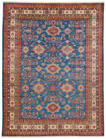 9x12 Navy and Ivory Kazak Tribal Rug