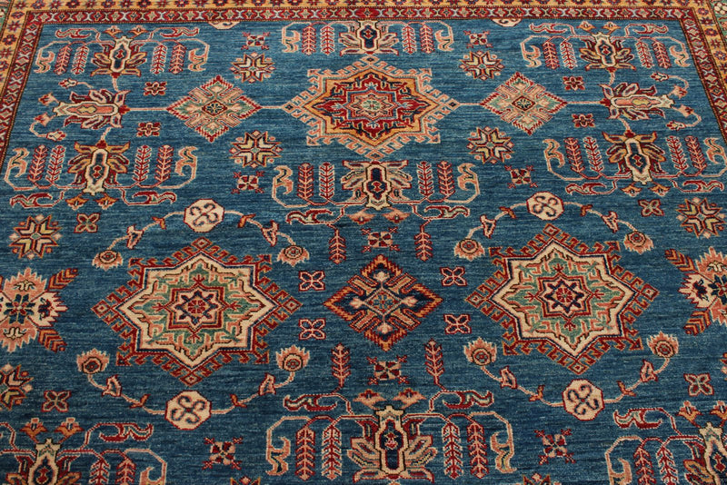 9x12 Navy and Ivory Kazak Tribal Rug