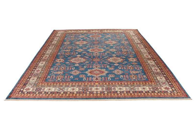 9x12 Navy and Ivory Kazak Tribal Rug