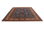 9x12 Navy and Ivory Kazak Tribal Rug