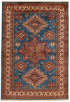 7x10 Light Blue and Ivory Kazak Tribal Rug