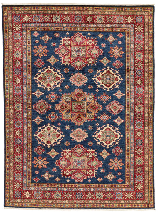 6x8 Navy and Red Kazak Tribal Rug