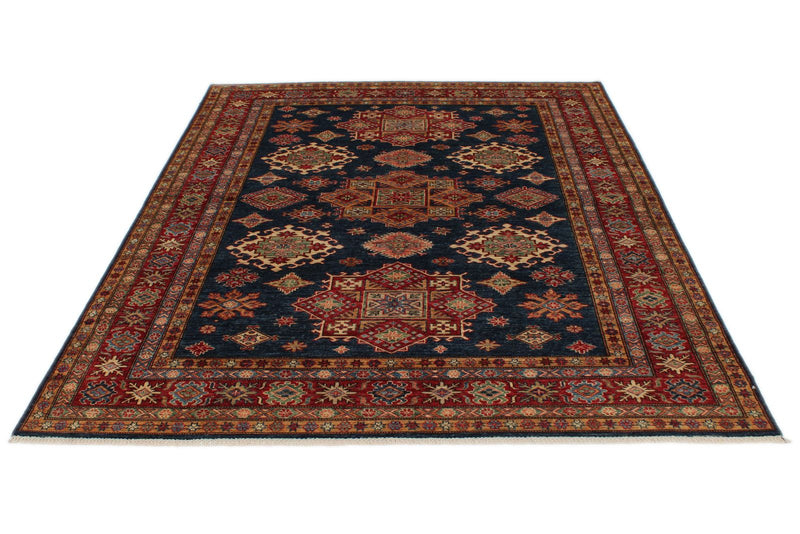 6x8 Navy and Red Kazak Tribal Rug