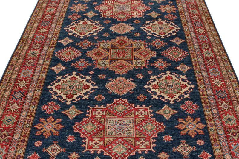 6x8 Navy and Red Kazak Tribal Rug
