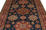 6x8 Navy and Red Kazak Tribal Rug