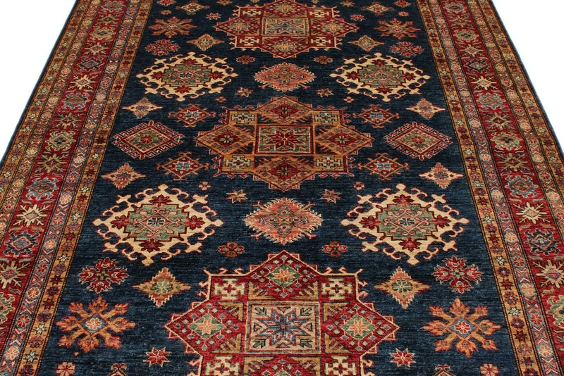 6x8 Navy and Red Kazak Tribal Rug