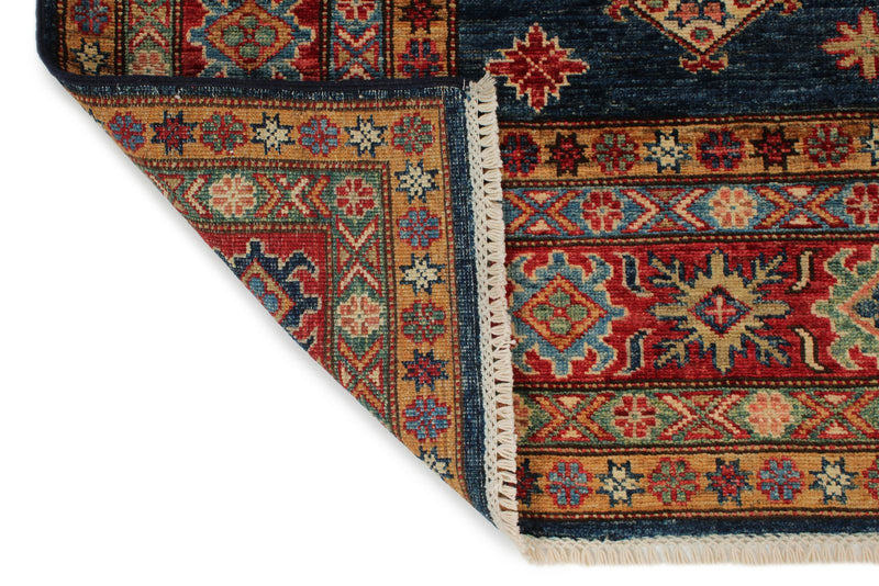 6x8 Navy and Red Kazak Tribal Rug