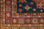 6x8 Navy and Red Kazak Tribal Rug