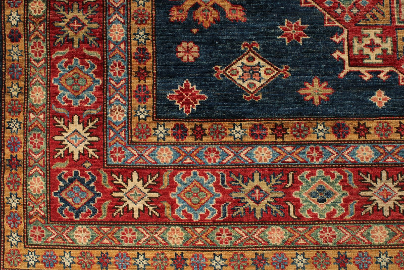 6x8 Navy and Red Kazak Tribal Rug