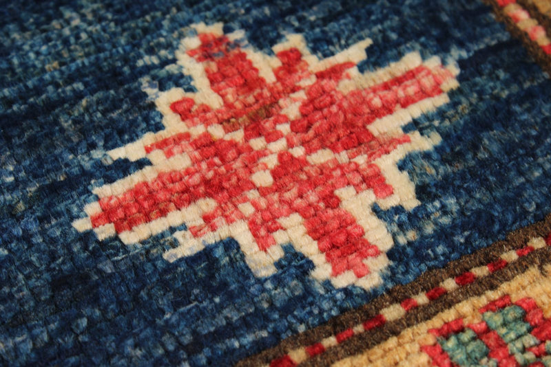 6x8 Navy and Red Kazak Tribal Rug