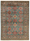 6x8 Green and Multicolor Kazak Tribal Rug