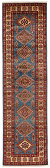 3x10 Light Blue and Ivory Kazak Tribal Runner