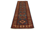 3x10 Light Blue and Ivory Kazak Tribal Runner
