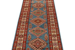 3x10 Light Blue and Ivory Kazak Tribal Runner