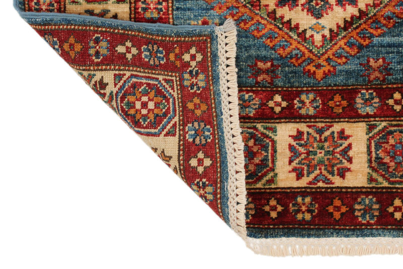 3x10 Light Blue and Ivory Kazak Tribal Runner