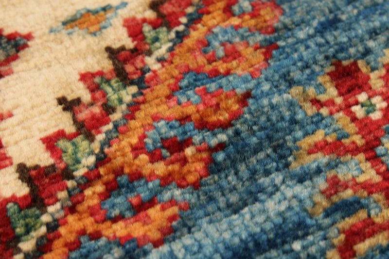 3x10 Light Blue and Ivory Kazak Tribal Runner