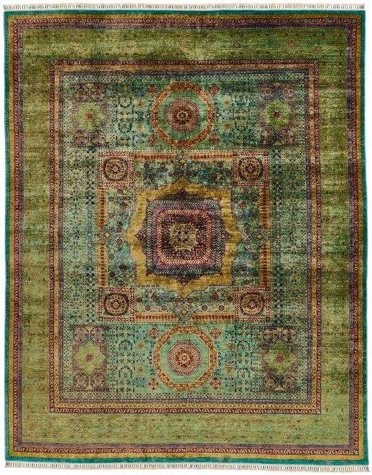 8x10 Green and Green Turkish Tribal Rug