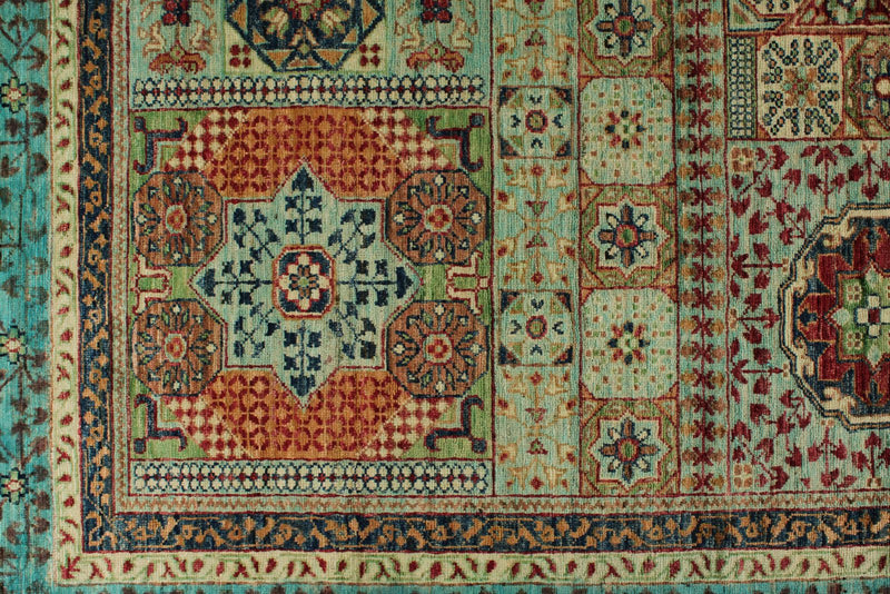 9x12 Green and Turquoıse Turkish Tribal Rug