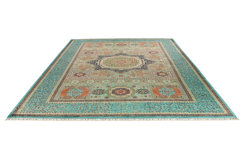 9x12 Green and Turquoıse Turkish Tribal Rug