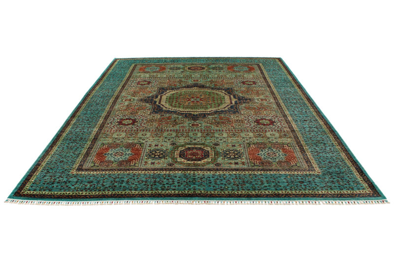 9x12 Green and Turquoıse Turkish Tribal Rug