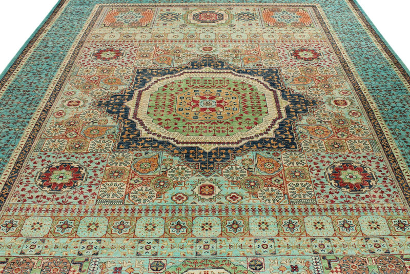 9x12 Green and Turquoıse Turkish Tribal Rug