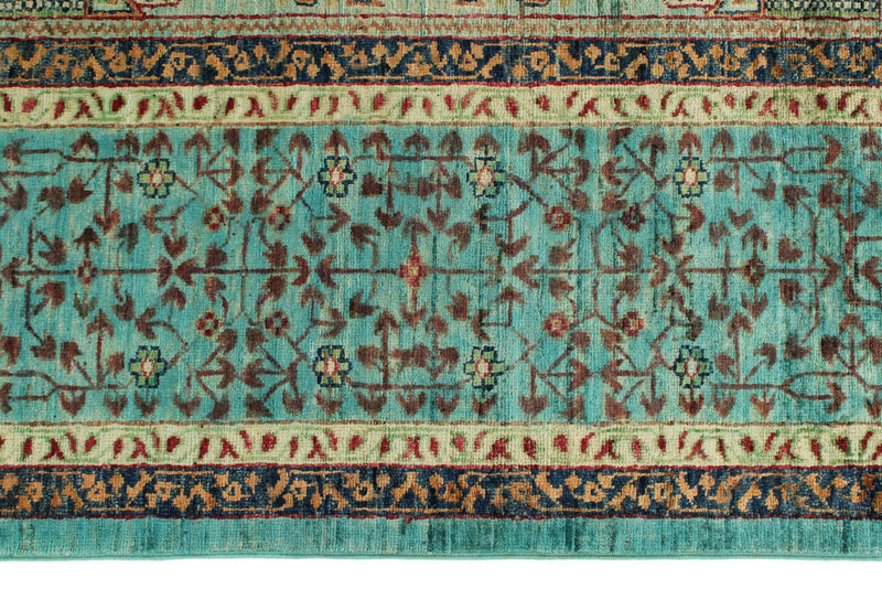 9x12 Green and Turquoıse Turkish Tribal Rug