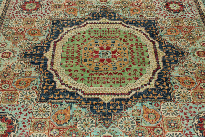 9x12 Green and Turquoıse Turkish Tribal Rug