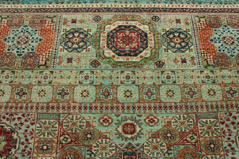 9x12 Green and Turquoıse Turkish Tribal Rug