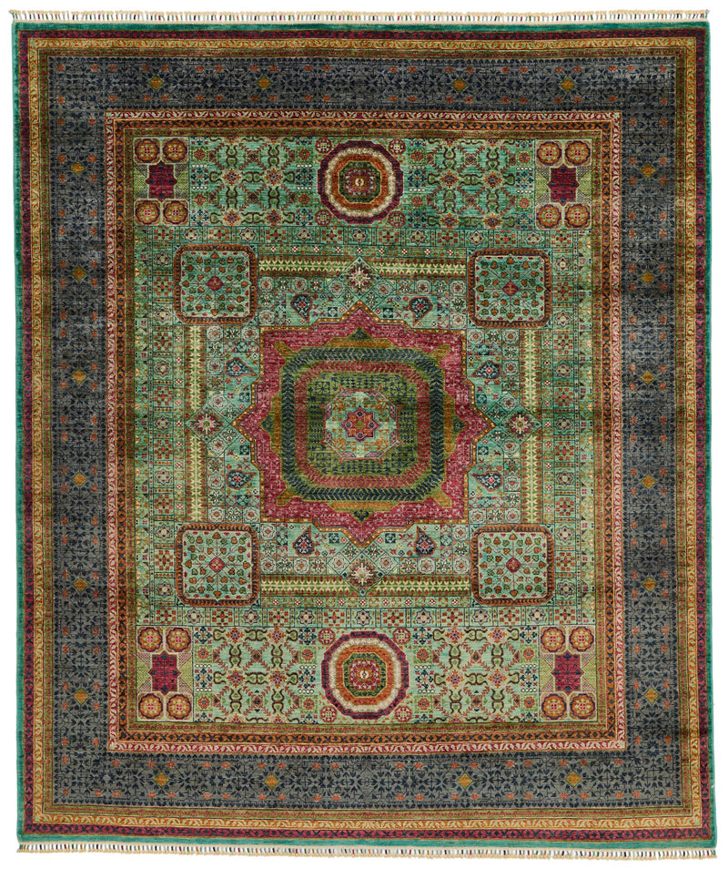 8x10 Green and Gray Turkish Tribal Rug