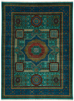 9x12 Turquoıse and Navy Turkish Tribal Rug