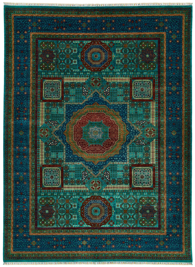 9x12 Turquoıse and Navy Turkish Tribal Rug