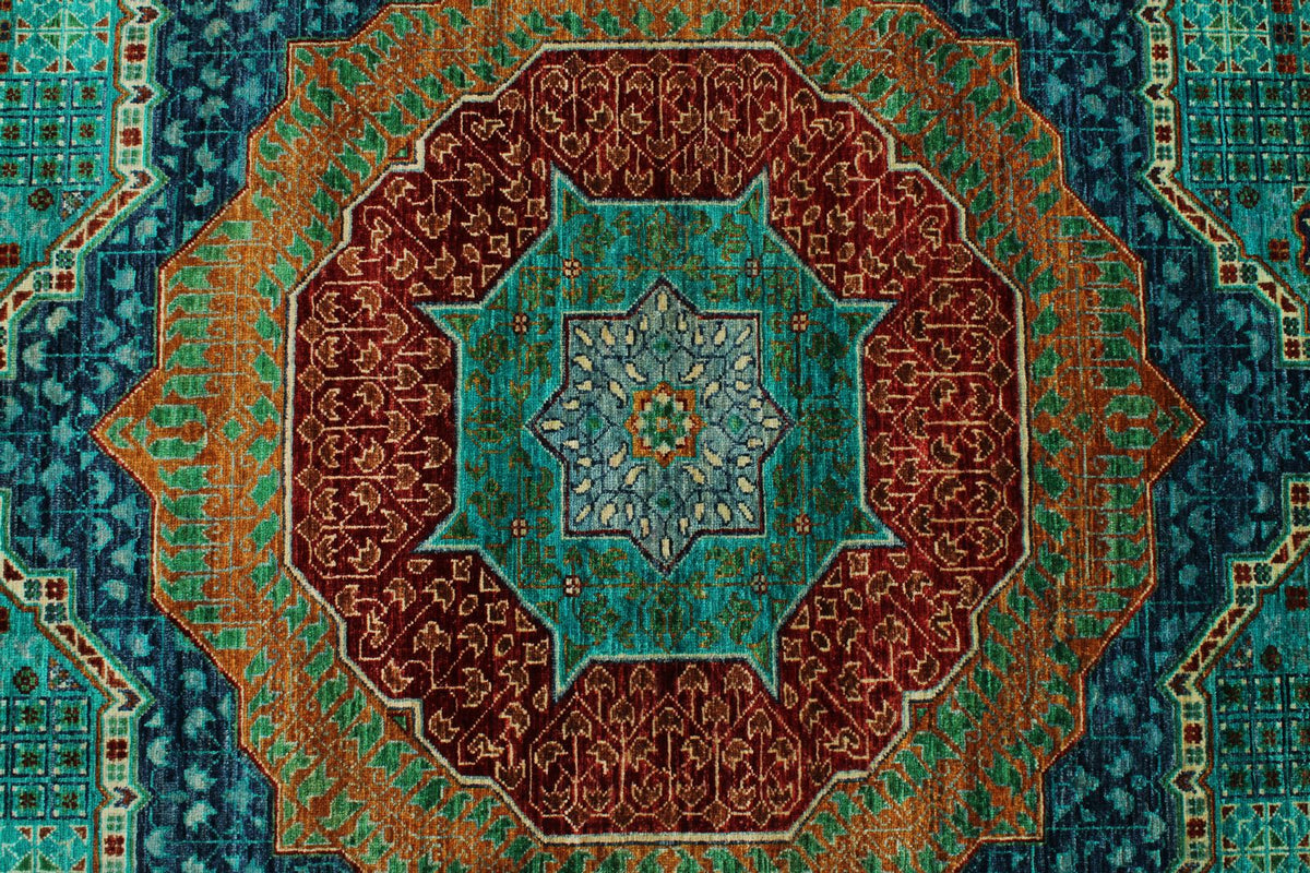 9x12 Turquoıse and Navy Turkish Tribal Rug