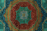 9x12 Turquoıse and Navy Turkish Tribal Rug