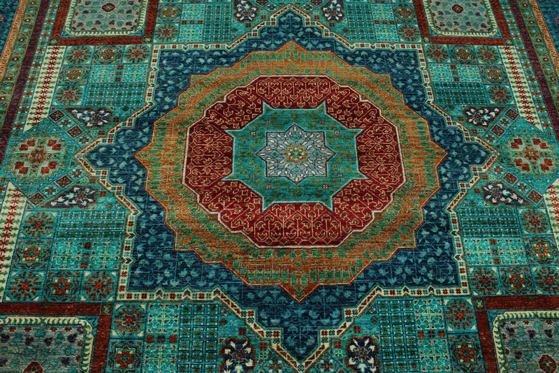 9x12 Turquoıse and Navy Turkish Tribal Rug