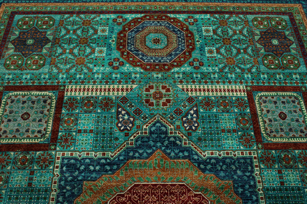 9x12 Turquoıse and Navy Turkish Tribal Rug