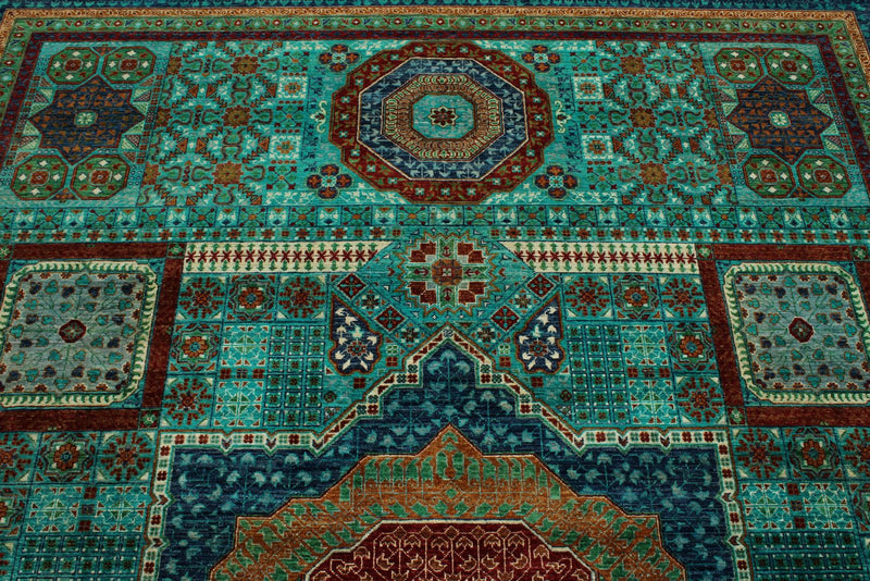 9x12 Turquoıse and Navy Turkish Tribal Rug