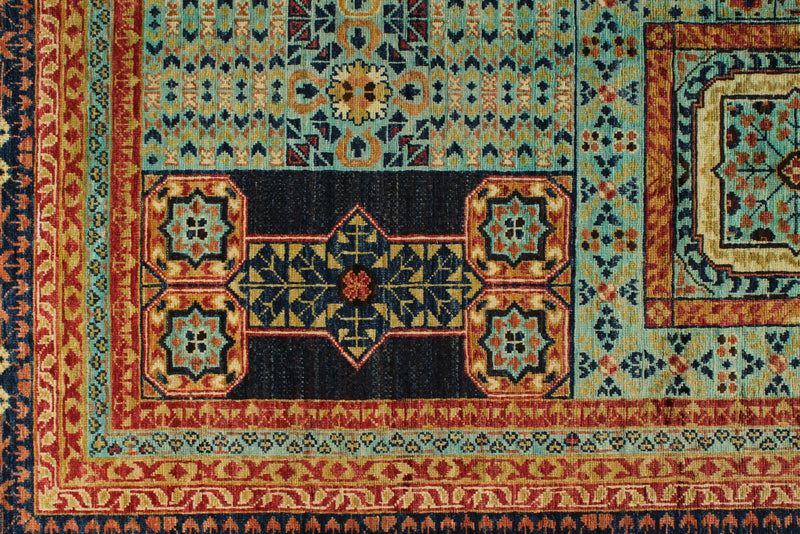 9x12 Turquoıse and Navy Turkish Tribal Rug