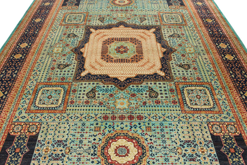 9x12 Turquoıse and Navy Turkish Tribal Rug