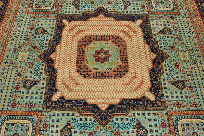 9x12 Turquoıse and Navy Turkish Tribal Rug