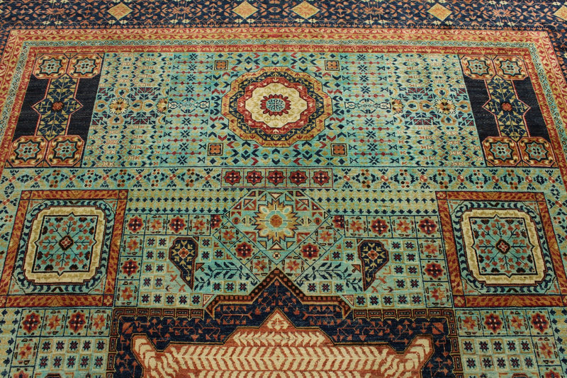 9x12 Turquoıse and Navy Turkish Tribal Rug