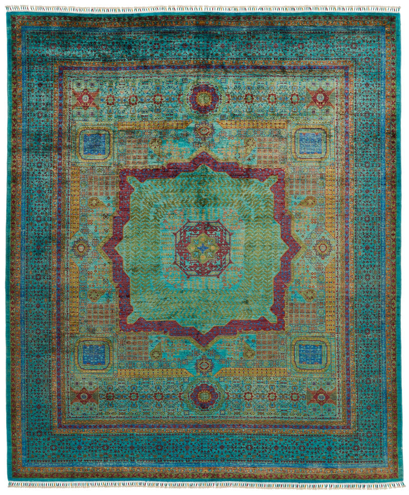 8x10 Green and Turquoıse Turkish Tribal Rug