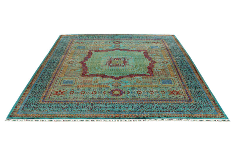 8x10 Green and Turquoıse Turkish Tribal Rug