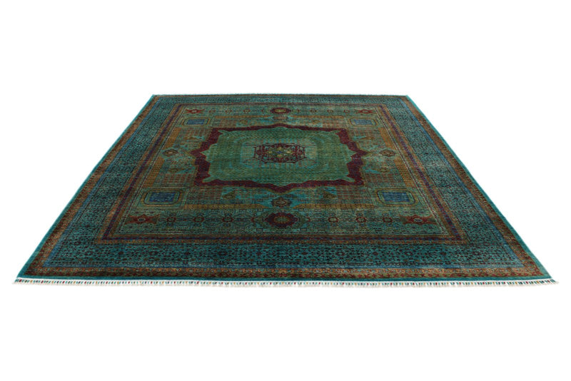 8x10 Green and Turquoıse Turkish Tribal Rug