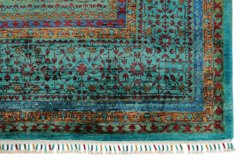 8x10 Green and Turquoıse Turkish Tribal Rug