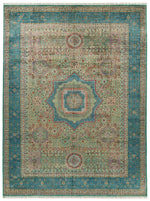 10x13 Light Green and Blue Turkish Tribal Rug